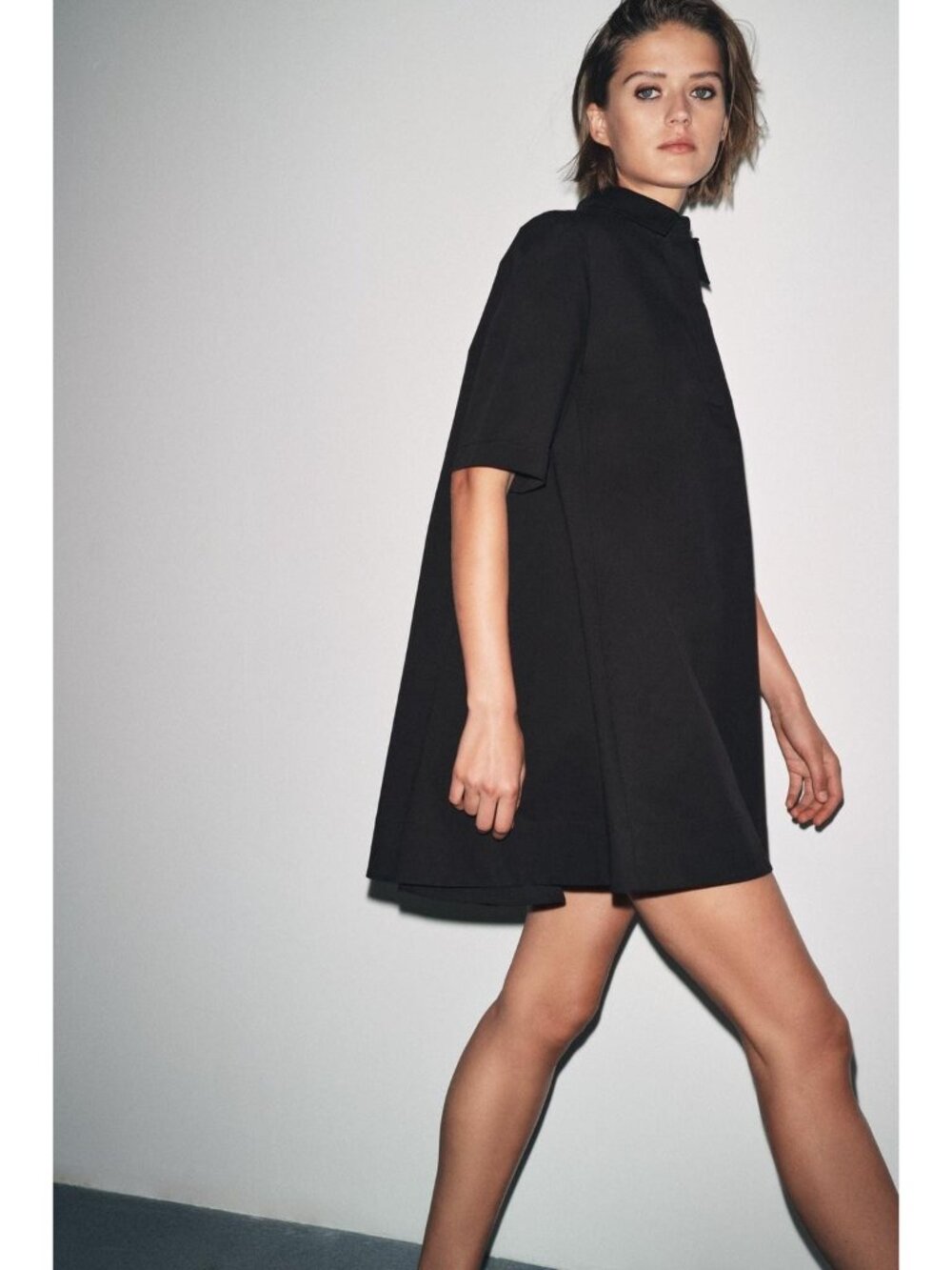 Zara ZW Womens Short Poplin Dress Large Black Short Sleeve Collared 9479/078 NWT - Picture 3 of 13